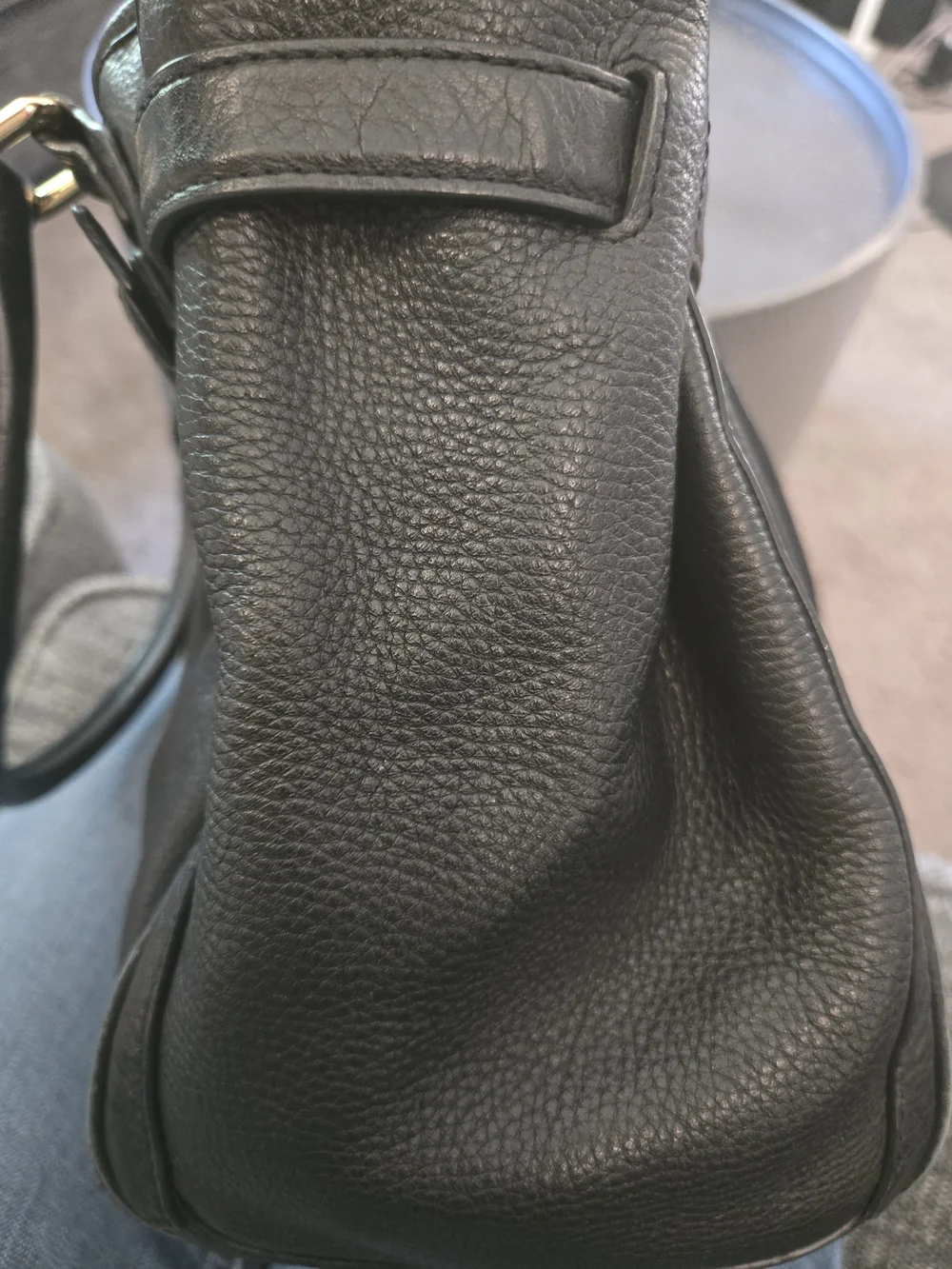 Michael Kors Hudson Large Black Pebbled Leather Belted Satchel